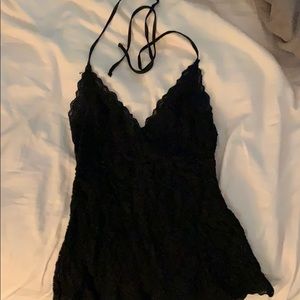 Sheer lace black halter top